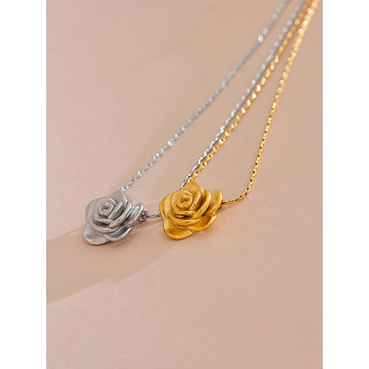 Rose Flower Pendant Necklace – Gold Stainless Steel