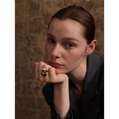 Luxe Jewels Pearl Adjustable Ring for Women - Stainless Steel Gold Jewelry