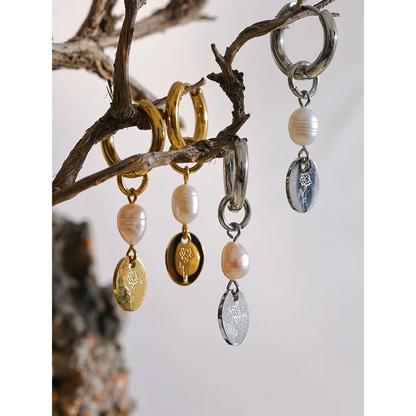 Stainless Steel Natural Pearl Charm Flower Drop Handmade Chic Earrings Gold Silver Color Trendy Jewelry