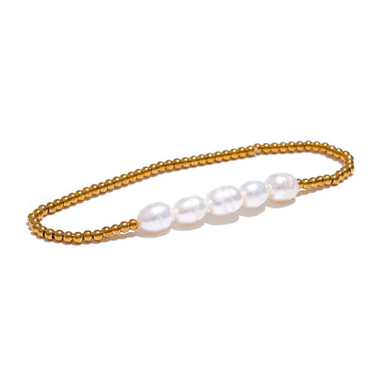 Freshwater Pearl & Bead Bracelet – Gold Plated Stainless Steel, Handmade