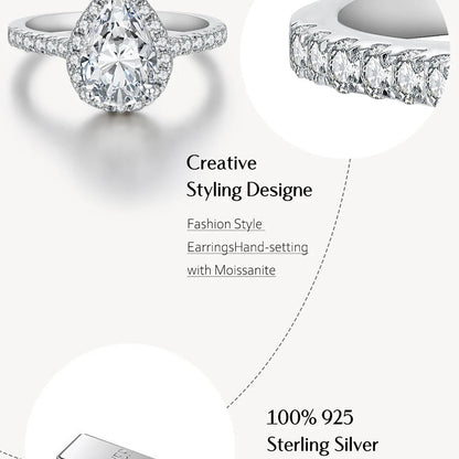 Luxe Jewels Pear Cut 2CT D Color VVS1 Luxury Moissanite Ring 925 Sterling Silver Women Jewelry