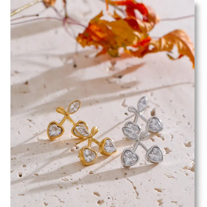 Cute Shiny Cherry Stud Earrings Waterproof Chic Daily Jewelry for Women Stainless Steel PVD Plated Trendy Accessory