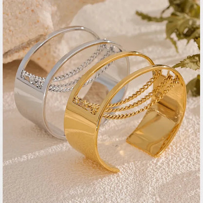 Adjustable Hollow Wide Cuff Bracelet – 18K Gold Plated Stainless Steel