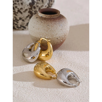 High Quality Stainless Steel Glossy Smooth Metal Chunky Hollow Hoop Earrings 18K Real Gold PVD Plated Jewelry