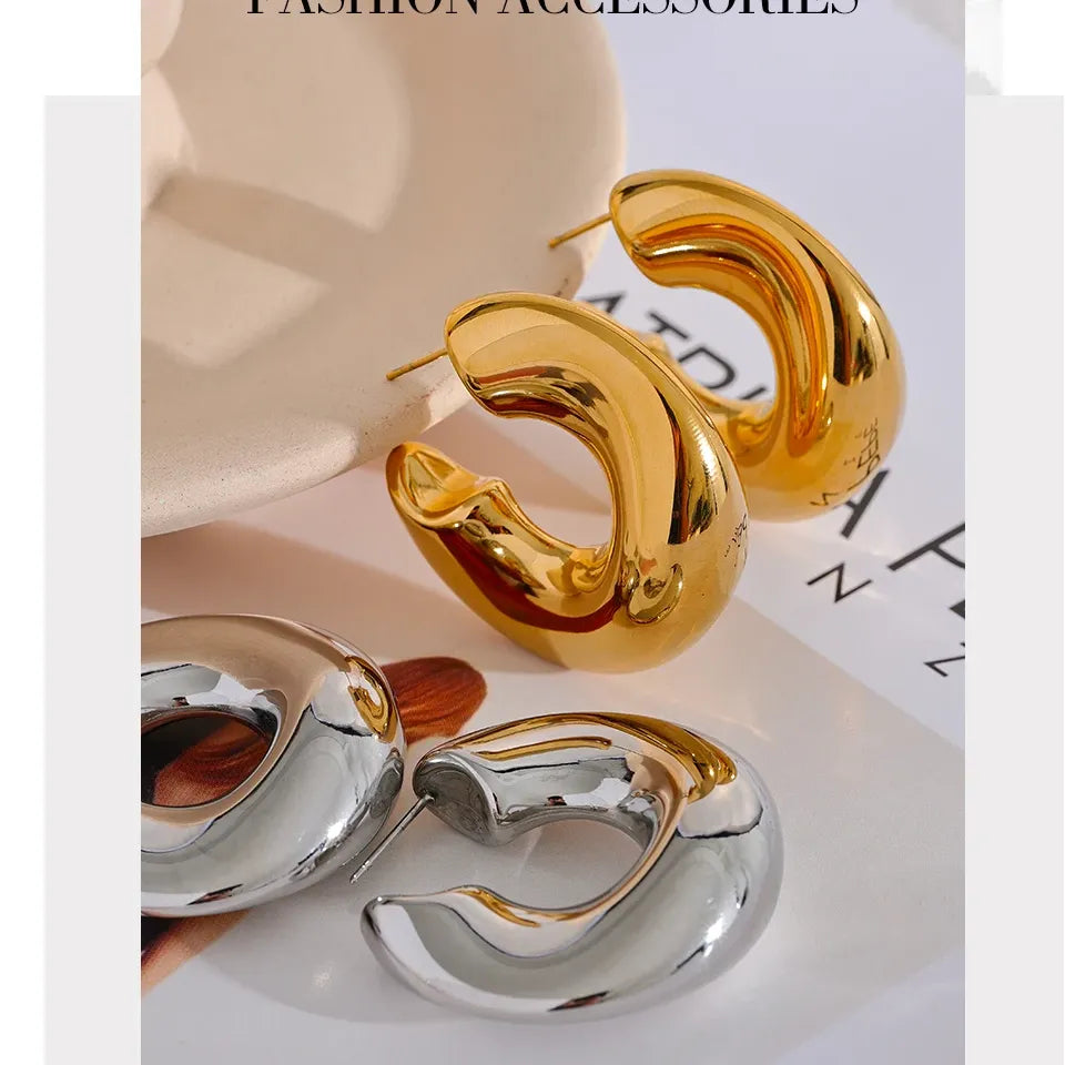 316 Stainless Steel Geometric Creative Chunky Unusual Earrings Minimalist Metal High Quality Golden Statement Jewelry