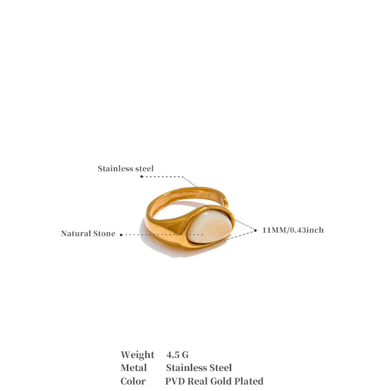 Luxe Jewels Tarnish-Free Ring with Natural Shell Stone - 18K PVD Gold Plated