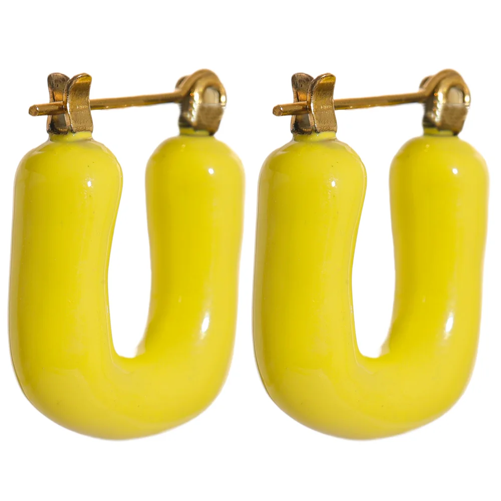 Bold 7-Color Enamel Chunky Hoop Earrings – Stainless Steel Square Shape