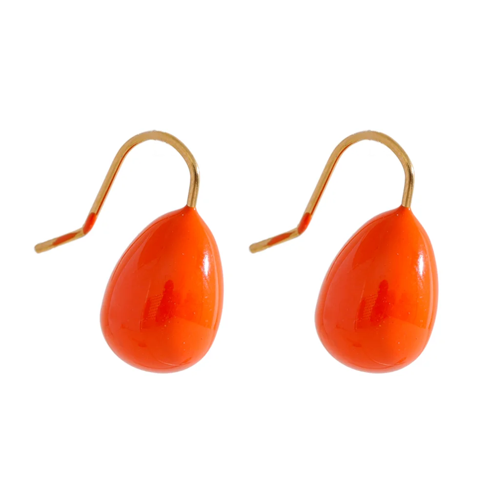 Colorful Enamel Orange Green Summer Earrings Stainless Steel Multiple Color Waterproof Jewelry