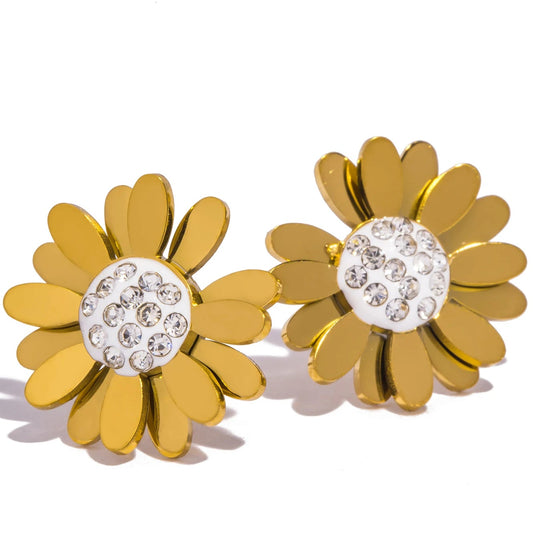 18K Gold Plated Stainless Steel Little Daisy Stud Earrings for Women - Tarnish Resistant Charm Jewelry Set