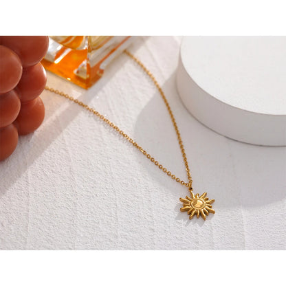Golden Sun Pendant Necklace – Stainless Steel Trendy Jewelry