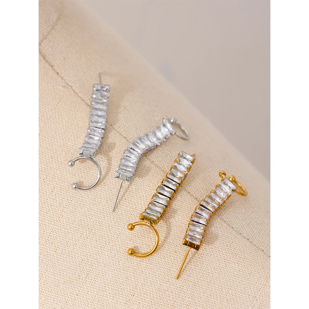 Water-Resistant Gold Plated Zirconia Clip Earrings – Elegant Luxury Jewelry