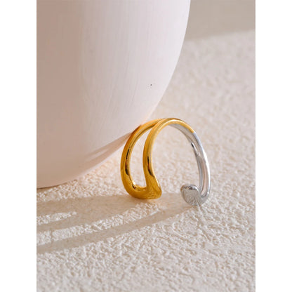 Luxe Jewels Adjustable Double Color Stainless Steel Ring - 18K Gold Plated Waterproof Jewelry
