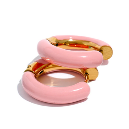 Gold Plated Tarnish Resistant - 20mm Candy Color Enamel Hoop Earrings