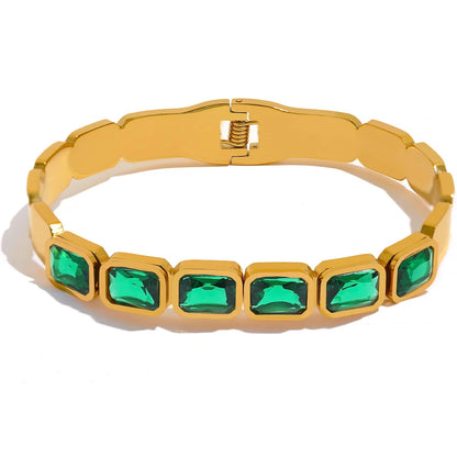 Green & White CZ Cuff Bracelet – 18K Gold Plated Waterproof Stainless Steel Jewellery