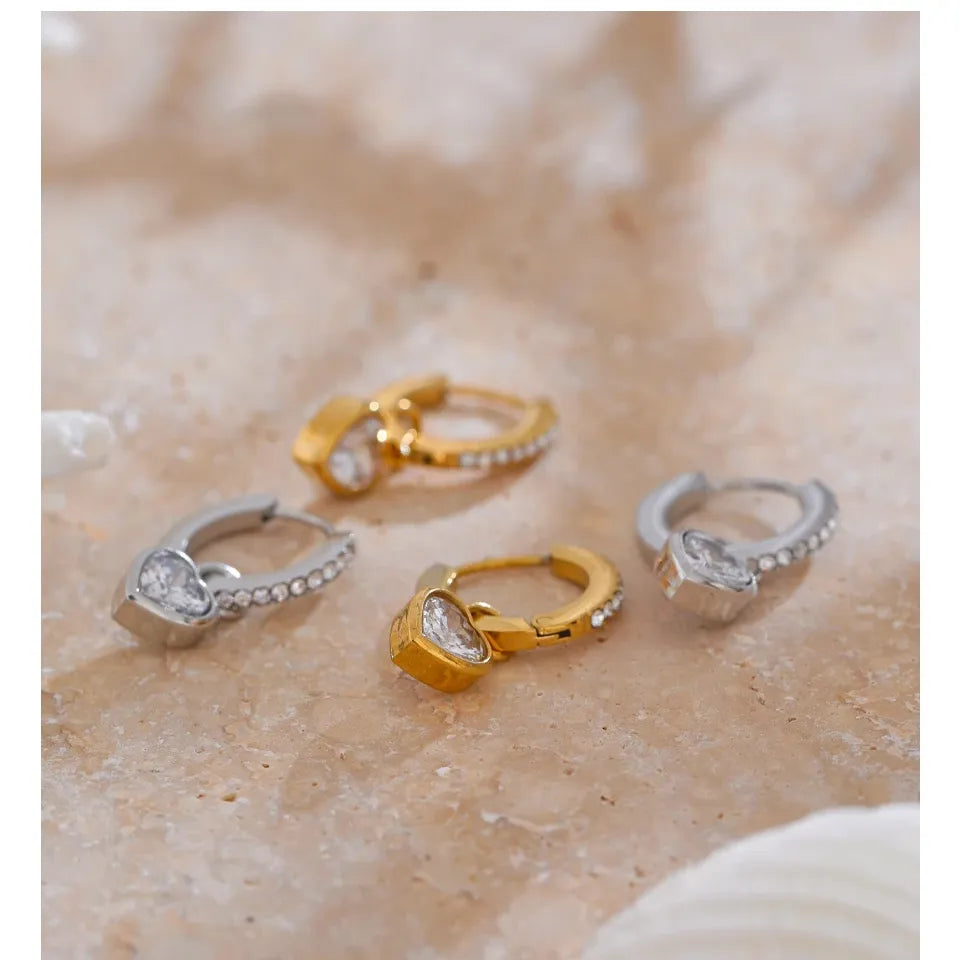 18K Gold Plated Cubic Zirconia Heart Love Drop Small Hoop Earrings for Women - High Quality Exquisite Jewelry