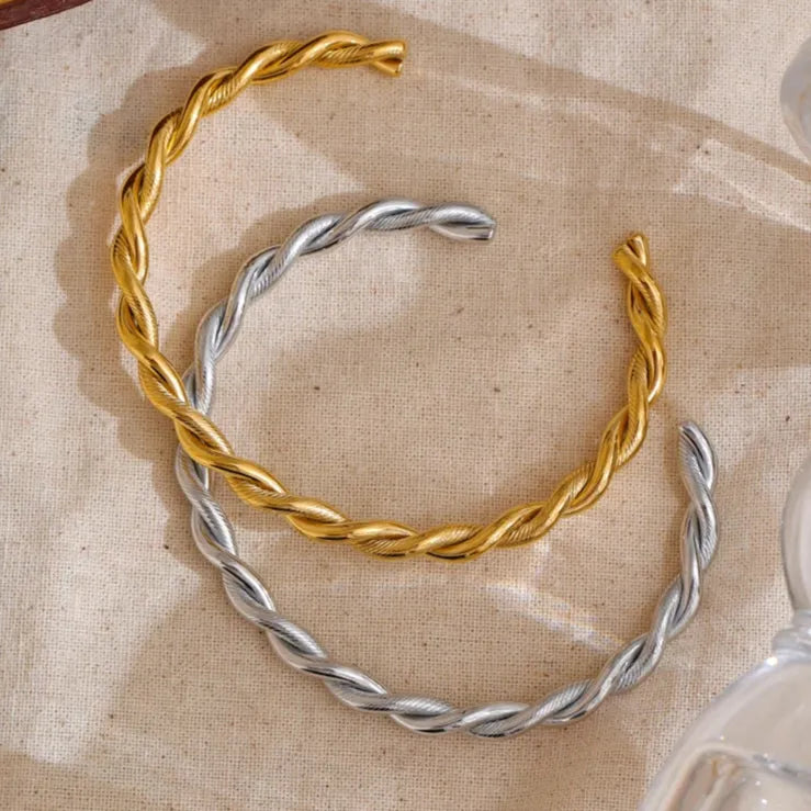 Twisted Cuff Bracelet – 18K Gold Plated Stainless Steel Waterproof Bangle