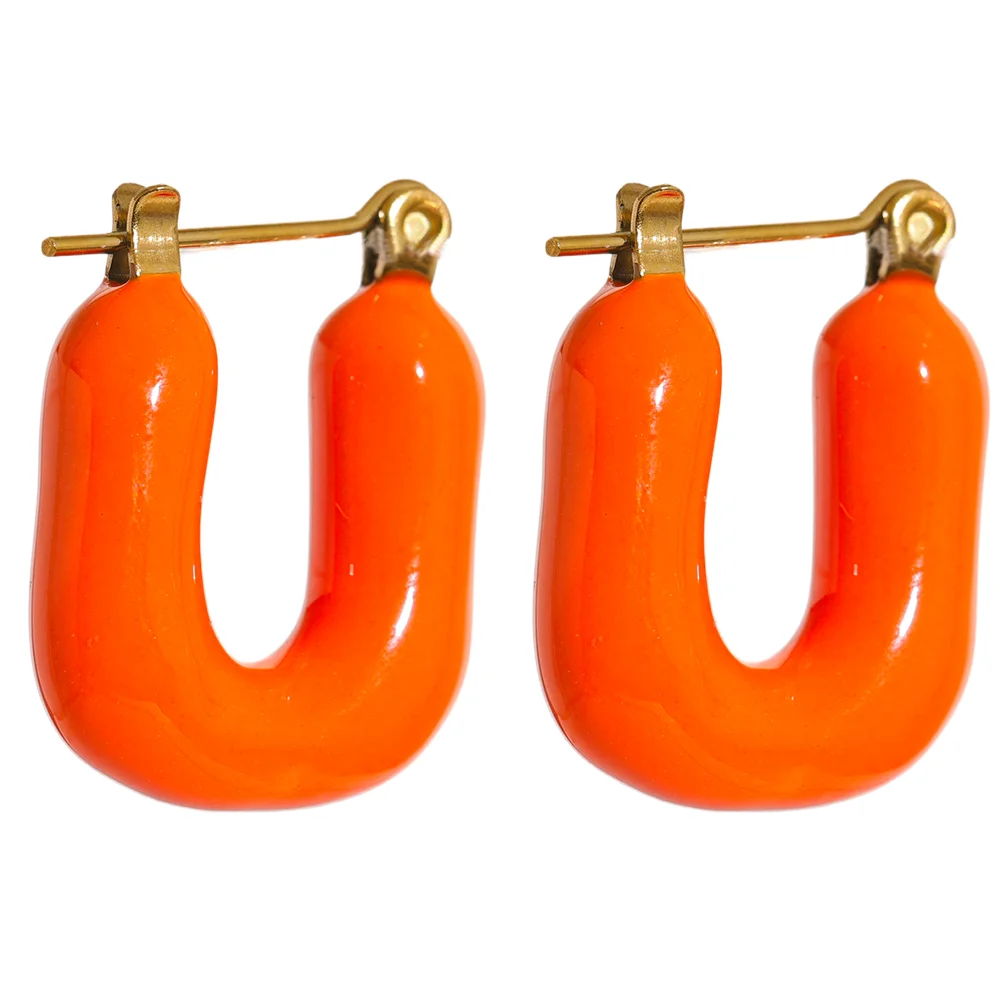 Bold 7-Color Enamel Chunky Hoop Earrings – Stainless Steel Square Shape
