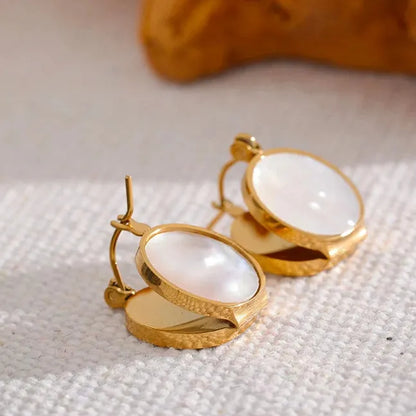 Natural Shell Water Resistant Gold Hoop Earrings