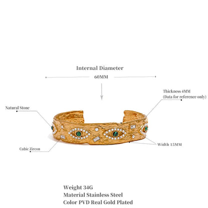 Eye Charm Zircon Cuff – 60mm Gold Plated Stainless Steel Bracelet