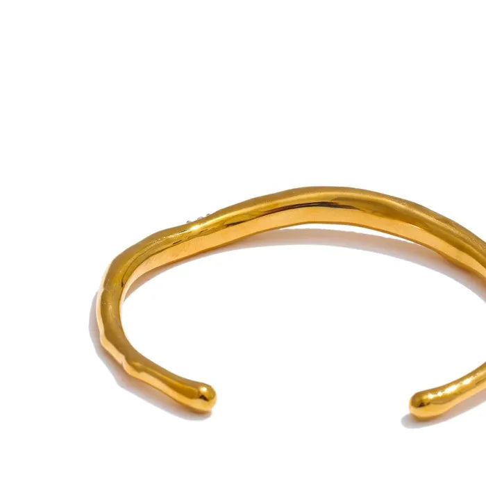62mm CZ Open Cuff Bracelet – 18K Real Gold Plated Stainless Steel Waterproof Bracaelet