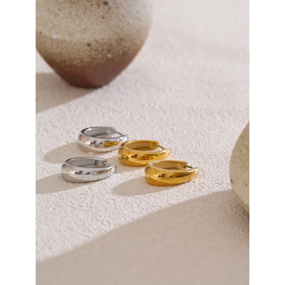 316L Stainless Steel Geometric U-Shape Hoop Earrings 18K Gold PVD Plated Popular Waterproof Jewelry