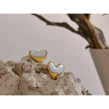 Elegant Waterproof Gold Heart Stud Earrings – Stainless Steel