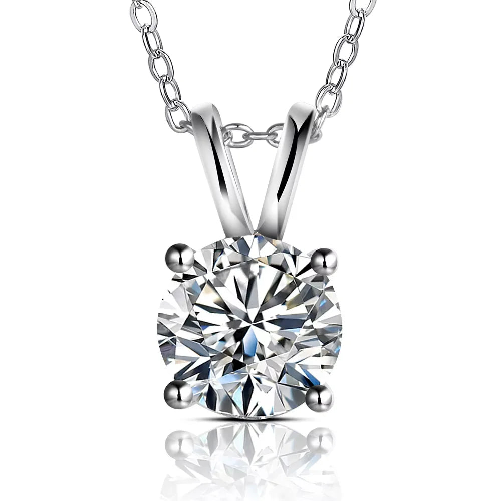 Luxe Jewels 2Carat 8.0mm Real Moissanite Pendant Necklace For Women 100% 925 Sterling Silver
