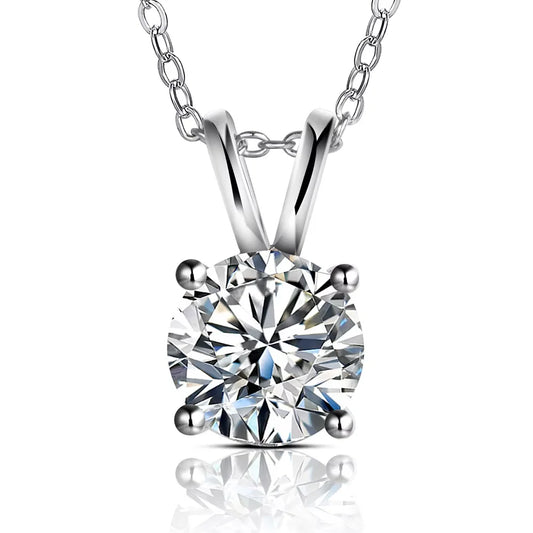 Luxe Jewels 2Carat 8.0mm Real Moissanite Pendant Necklace For Women 100% 925 Sterling Silver