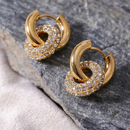Cubic Zirconia Round Stainless Steel 18K Gold Color Huggie Hoop Earrings High Quality Jewelry