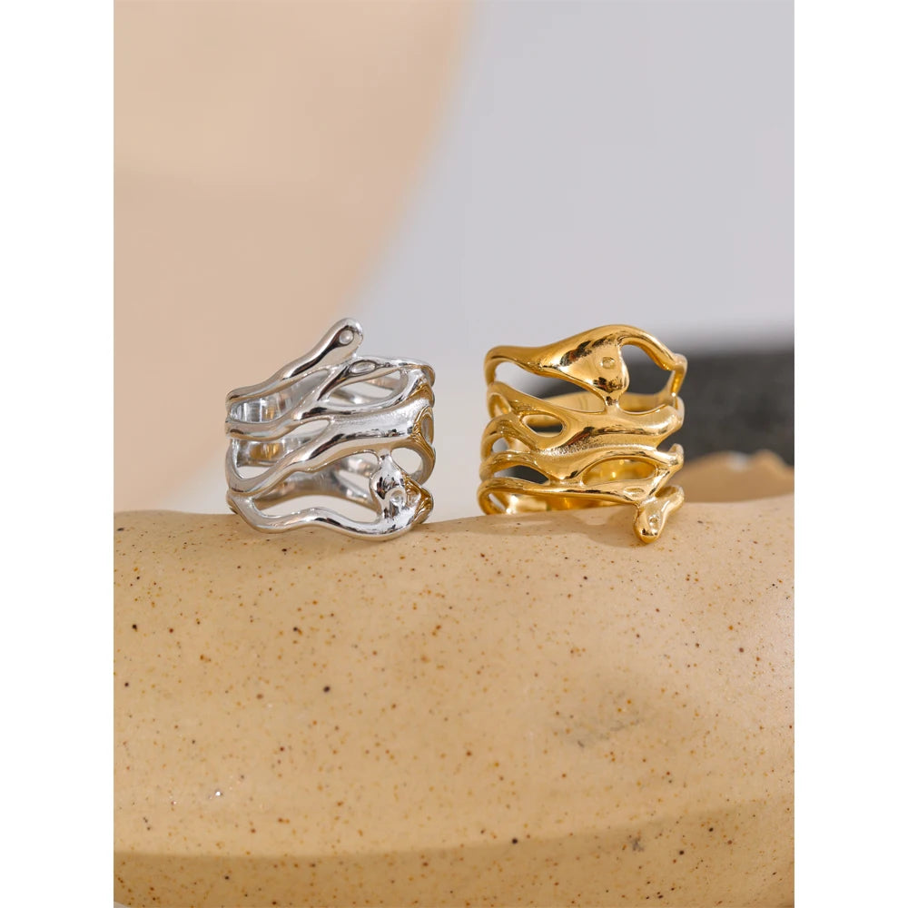 Luxe Jewels 316L Stainless Steel Layered Hollow Ring – 18K PVD Gold Plated Jewelry