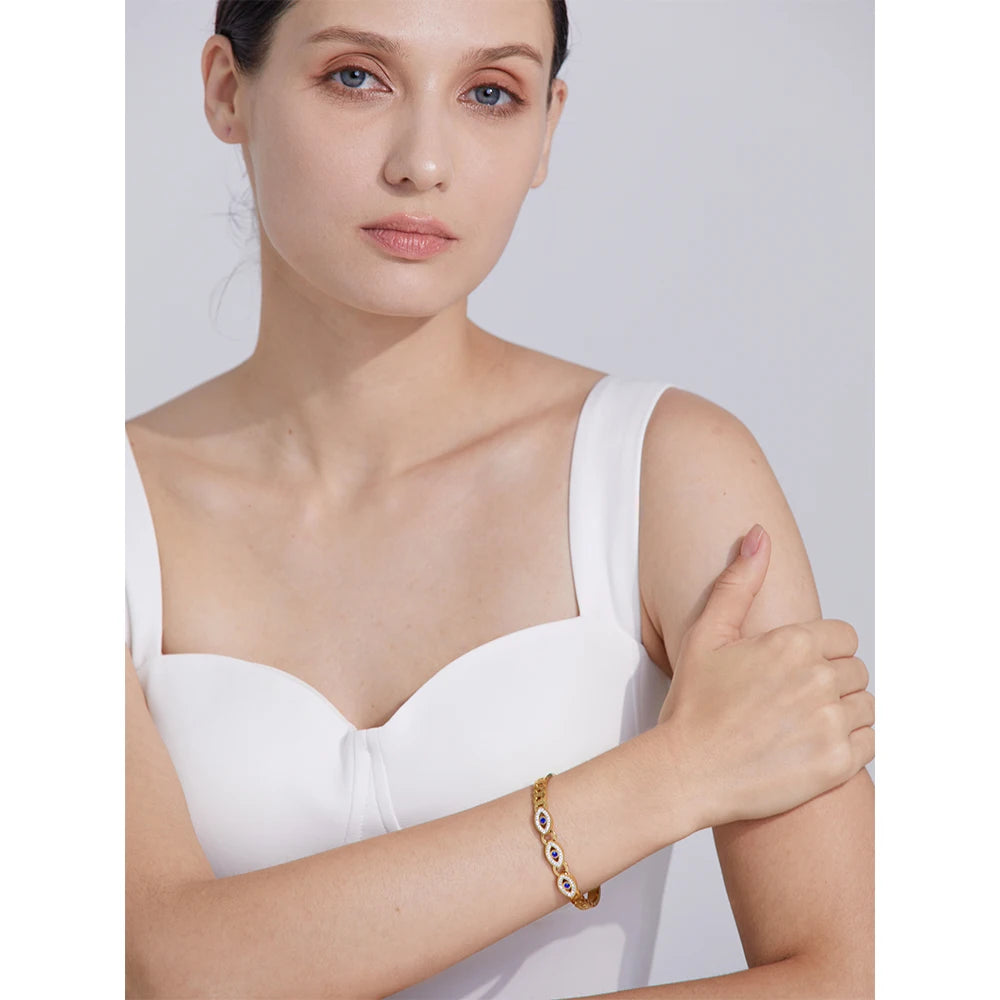 Evil Eye Zircon Bangle – 18K Gold Stainless Steel Waterproof