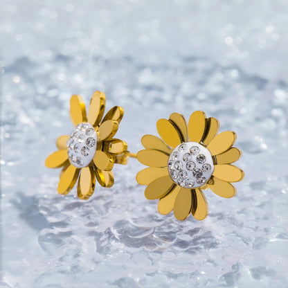18K Gold Plated Stainless Steel Little Daisy Stud Earrings for Women - Tarnish Resistant Charm Jewelry Set