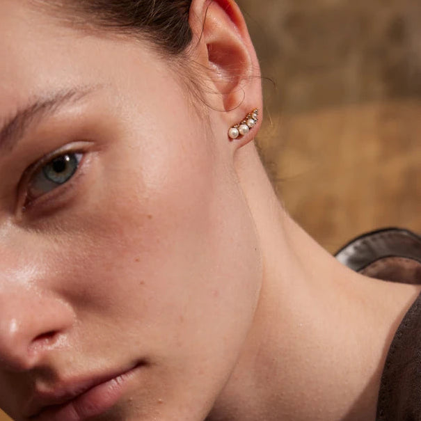 Tarnish-Free Gold Stud Earrings with Pearls & Cubic Zirconia – Elegant Jewelry