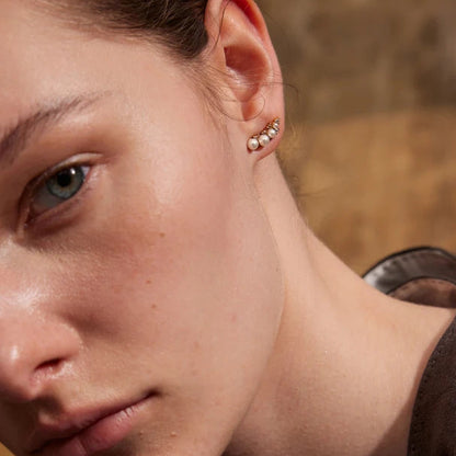 Tarnish-Free Gold Stud Earrings with Pearls & Cubic Zirconia – Elegant Jewelry