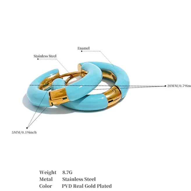 Gold Plated Tarnish Resistant - 20mm Candy Color Enamel Hoop Earrings