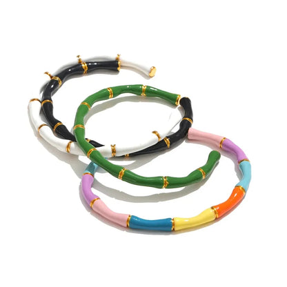Colorful Enamel Bamboo Cuff – Gold Plated Stainless Steel