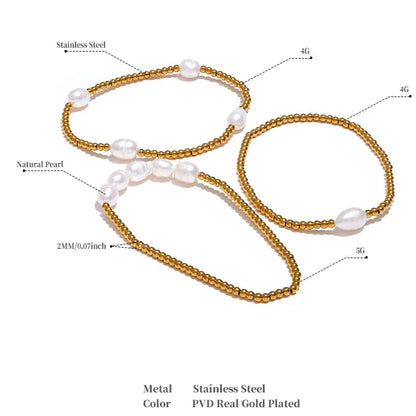 Freshwater Pearl & Bead Bracelet – Gold Plated Stainless Steel, Handmade