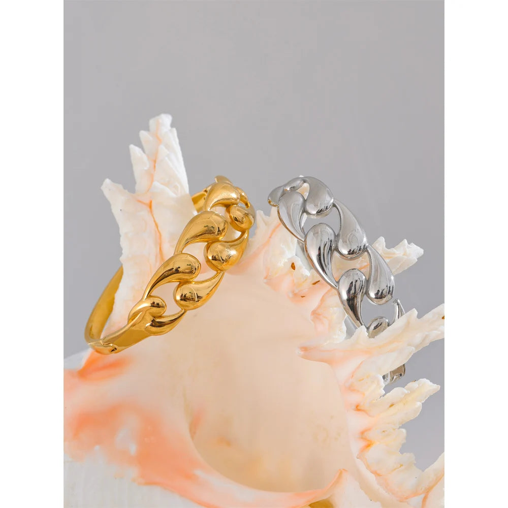 Water Drop Hollow Bangle – 64mm Gold-Plated Stainless Steel Statement Bracelet