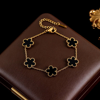 Black Clover Flower Bracelet – Stainless Steel Charm Jewelry