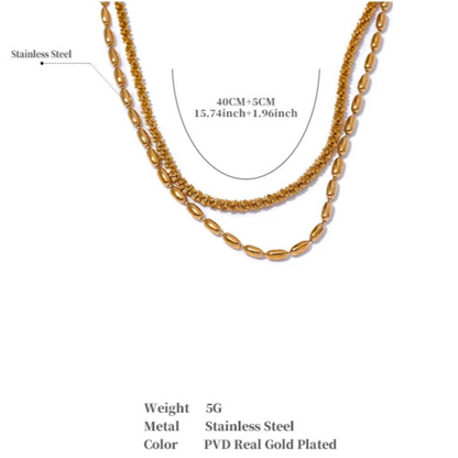 Chic Beaded Double Layer Necklace – Gold Stainless Steel Collar