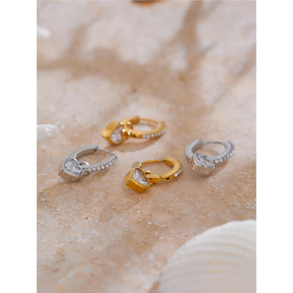 18K Gold Plated Cubic Zirconia Heart Love Drop Small Hoop Earrings for Women - High Quality Exquisite Jewelry
