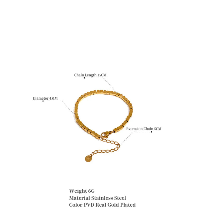 Polished Square Bead Bracelet – Handmade Gold Plated Stainless Steel