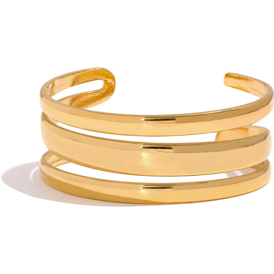 Multi-Layer Textured Cuff – Gold Plated Stainless Steel Statement Bracelet