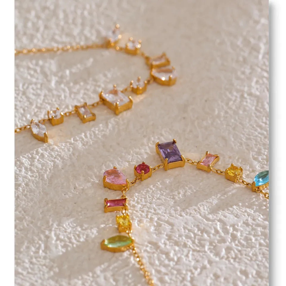 Colorful Cubic Zirconia Pendant Necklace Trendy Stainless Steel High Quality Jewelry