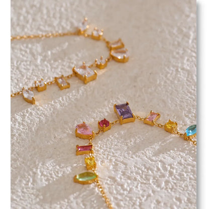 Colorful Cubic Zirconia Pendant Necklace Trendy Stainless Steel High Quality Jewelry