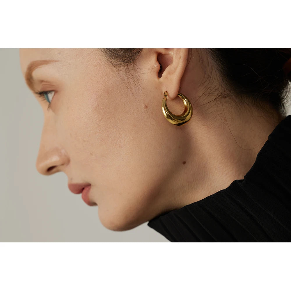 Stainless Steel Geometric Hoop Earrings Jewelry for Women - 18K Earrings Gold Plated