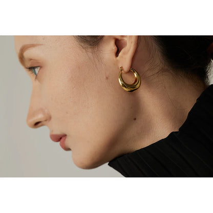 Stainless Steel Geometric Hoop Earrings Jewelry for Women - 18K Earrings Gold Plated