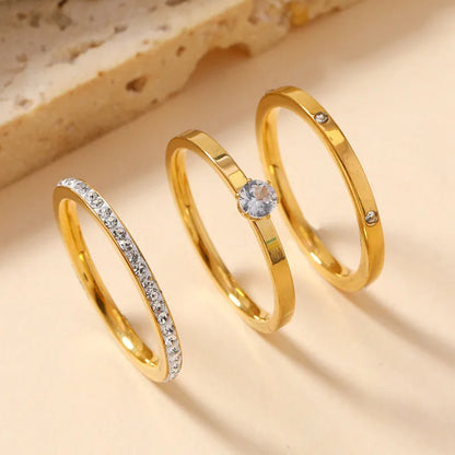 Luxury Stainless Steel Ring For Women Three-Piece Set Zircon Classic Fashion Finger Accessory Jewelry Female Gifts