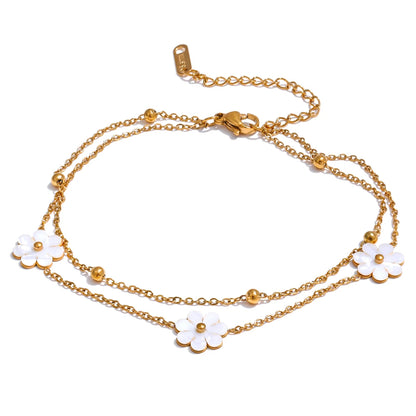 Double Layer Shell Flower Necklace & Anklet – Gold-Plated Plant Charm Jewelry