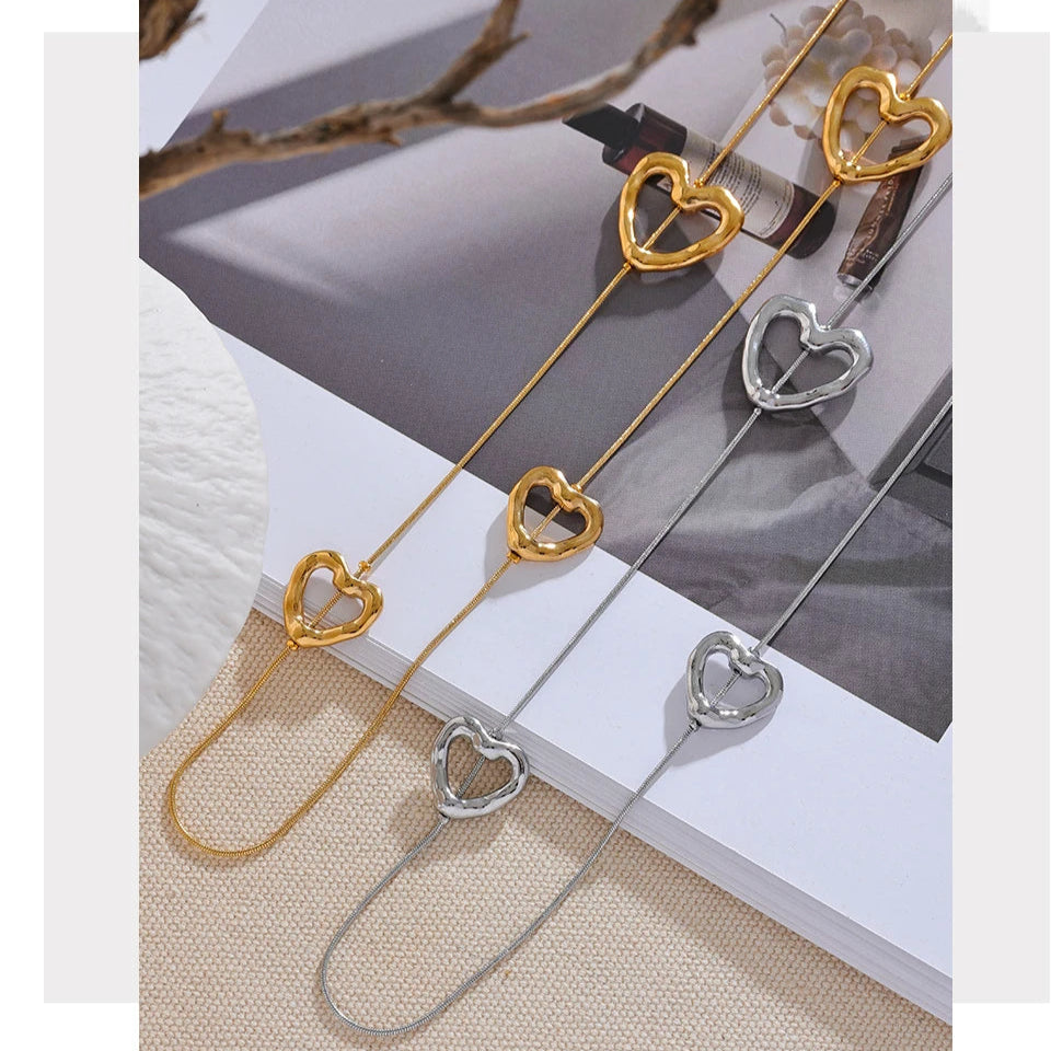Gold Plated Heart Pendant Necklace – 85cm Long Statement Chain